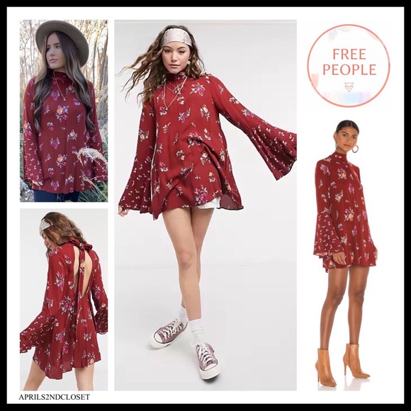 FREE PEOPLE BOHO FLOWY MINI TUNIC DRESS BOHEMIAN PRINT A2C - Picture 16 of 16